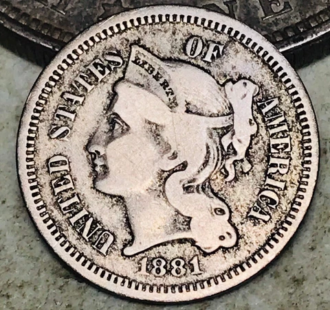 1881 Three Cent Nickel Piece 3C Ungraded US Type Coin CC17806 Cover