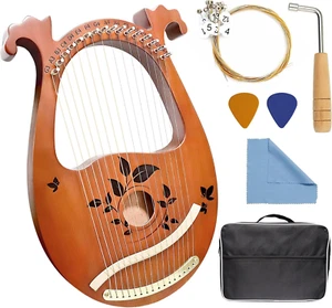 Lyre Harp Mahogany with Tuning Wrench and 16 Pcs Metal Spare String Set Manual P - Picture 1 of 1