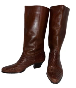 Brown Nicole Womens Catleia Braided Woven Leather Riding Size 6.5 Deanna Boots - Picture 1 of 10