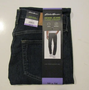 EDDIE BAUER Mens Classic Straight Fit Dark Blue Denim Jeans Size 36 W 34 L NWT - Picture 1 of 3
