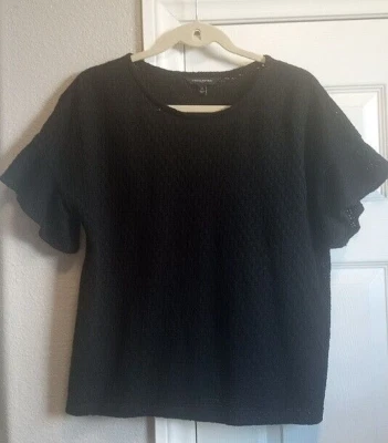 Banana Republic Womens Black Short Sleeve Sheer Eyelet Blouse Top Size Medium - Image 1 of 4