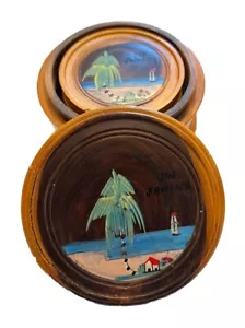 Juego de 6 posavasos y caja de madera pintados a mano de recuerdo independientes de JAMAICA años 60 - Imagen 1 de 10