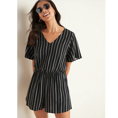 Mameluco antiguo azul marino negro blanco a rayas ligero cuello en V manga aleteada talla XXL Foto 1 de 4