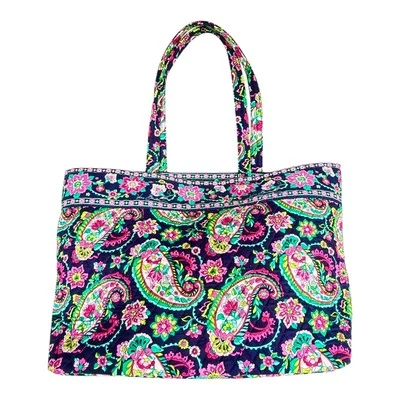 Винтажный Vera Bradley GRAND сумка с короткими ручками лепесток пейсли Дамская сумка LG 23» выстеганная розовая сумочка - Изображение 1 из 4