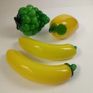 Vintage Murano Style Hand Blown Glass Banana Grapes Fruit Decor Yellow Green - Picture 1 of 6