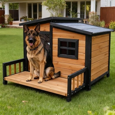 Large Indoor Outdoor Dog House,Wood Insulated Dog House,Weatherproof Outside ... - Image 1 of 4