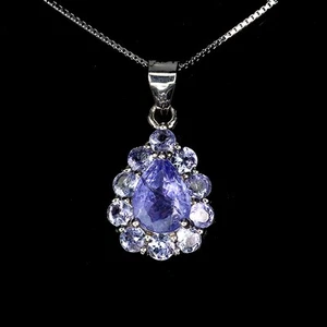 925 Sterlingsilber Halskette Birne Tansanit 8x6 mm natürlicher Edelstein Schmuck 18 Zoll - Bild 1 von 14