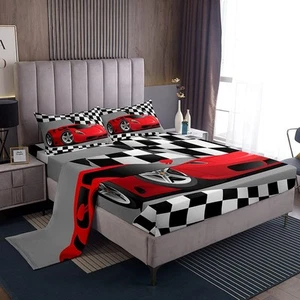 Sports Car Bedding Set Red Racing Car Bed Sheet Set for Kids Boys Girls Teens... - Picture 1 of 6