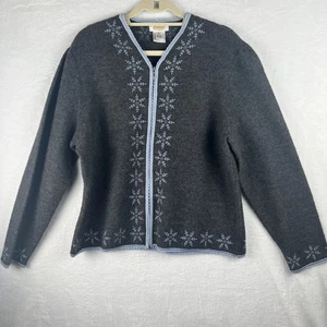 Cárdigan Talbots Lana Azul Copos de Nieve Para Mujer Talla XL Gris Cremallera Completa Suéter - Imagen 1 de 14