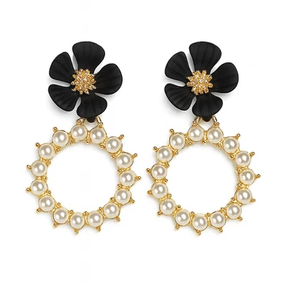 Tell Your Tale Fashion Dangle Drop Earrings Gold Tone Metal Plastic Faux Pearls - Image 1 of 4