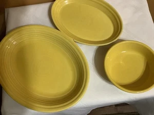 Three Piece Set Of Yellow Fiesta Ware 11.5 In Oval Platter, 9.5 In Oval Platter - Picture 1 of 3