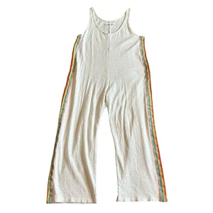 Pitusa Slub Knit Jumpsuit White Sleeveless V-Neck Rainbow Stripe One Size Petite - Picture 1 of 11