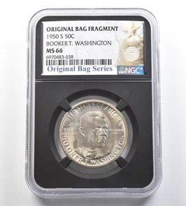 1950-S Booker T Washington Half Dollar Original Bag Fragment MS66 NGC *7136 - Picture 1 of 3