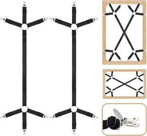 2Pcs Fitted Heavy Duty Bed Sheet Straps, Criss-Cross Bed Sheet Clip Straps, 2 Wa - Picture 1 of 8