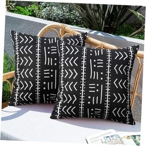 Set of 2 Outdoor Waterproof Throw Pillow Covers Black and White Pillow Covers - Picture 1 of 8