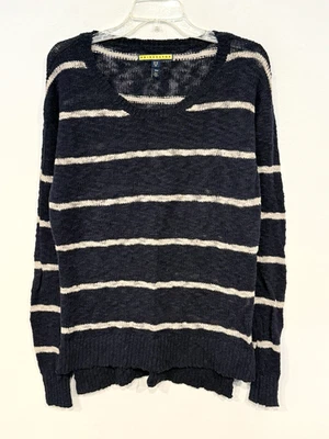 Prince & Fox Womens Sweater Size Medium Perforated Slub Chunky Knit Striped Navy - Image 1 of 4