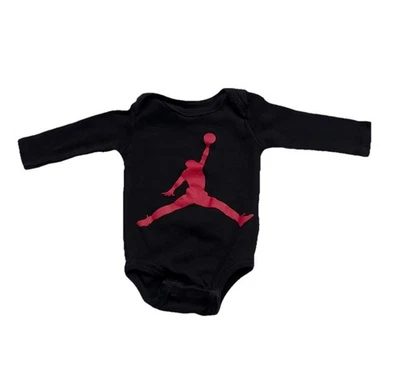 Body Baby Jordan One Piece 6M Negro Manga Larga Logo Jumpman Rojo Foto 1 de 4