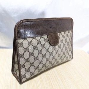 Segundo bolso clutch GUCCI GG PVC marrón cierre cremallera logotipo vintage de Japón - Imagen 1 de 24