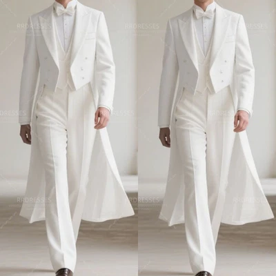 Traje Largo Blanco Para Hombre Boda Novio Formal Esmoquin Trajes de Novia 3 Piezas Foto 1 de 4