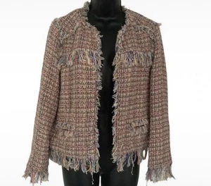 Zara Rainbow Tweed Fringe Open Front Blazer UK Size S Bohemian - Picture 1 of 5