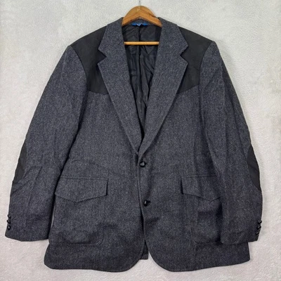 VTG Pendleton Wool Herringbone Blazer Jacket Mens 46L Grey Suede Elbow Patches - Image 1 of 4
