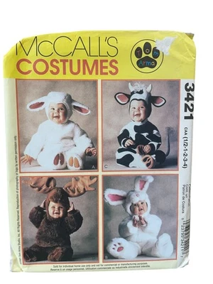 McCALL'S 3421 Toddlers Animal Costume Lamb Bunny Cow Moose 1/2-4 UNCUT FF - Image 1 of 2