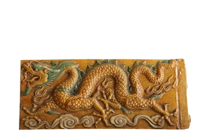 Escultura de dragón chino Sancai esmaltado de doble cara amarillo verde dinastía Qing Foto 1 de 4