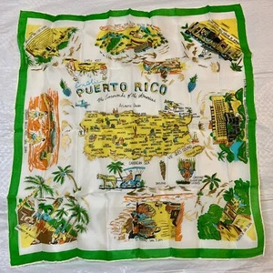 VINTAGE SOUVENIR MAP OF PUERTO RICO SILK SCARF 16"×16" - Imagen 1 de 11