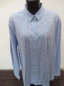 CAMISA DEPORTIVA SEÑORA L/S ALGODÓN - AZUL CON ACENTOS ROJOS - TALLA 18 - GUC - Imagen 1 de 13