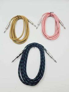 3m Classic Braided Tweed Guitar Lead Gold Jack Instrument Cable 1/4 6.35mm - Picture 1 of 4