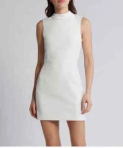 French Connection Damen Echo Krepp Stehkragen Kleid weiß Größe 8 - Bild 1 von 11