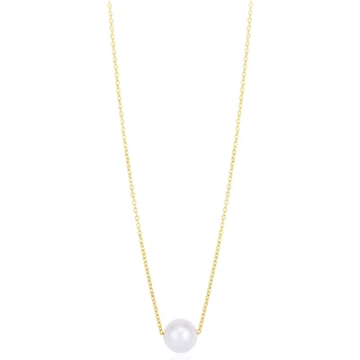 Collar solitario de perlas cultivadas de 7 mm de oro tricolor 14K (hueco) 16"-18" ajustable Foto 1 de 4