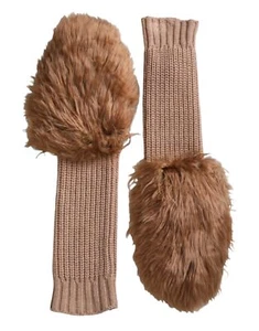 Dolce & Gabbana Brown Cashmere Knitted Fur Mid Arm Mitten Women's Gloves - Picture 1 of 5