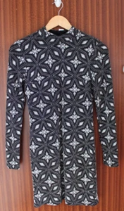 Topshop Black Silver Sparkle Glitter Party Bodycon Long Sleeve Dress UK 8 NEW - Picture 1 of 2