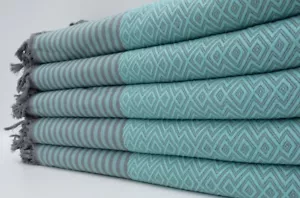 Pure Cotton Mint Green Gray Throw Aztec King Blanket - Picture 1 of 10