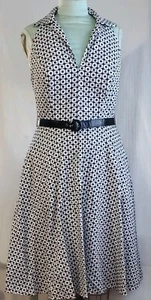 London Times Women's Dress B & W Geo Print Halter Top Fit & Flare Shirt Sz 14 - Picture 1 of 7