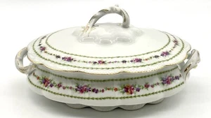 Bassett Limoges Austria  Oval Covered Casserole Pink Red Blue Floral - Picture 1 of 11