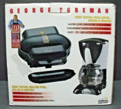 PAQUETE COMBINADO George Foreman ~ Parrilla y Cafetera de 4 Tazas TOTALMENTE NUEVO Foto 1 de 4