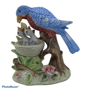 Antigua estatuilla bisque azul alimentación de pájaros bebés Alemania Kalk alrededor de principios de 1900 - Imagen 1 de 12