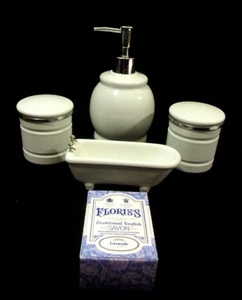 5 PC BATH ACCESSORY SET - Soap Pump, (2) Storage Jars, Soap Dish and Soap - Picture 1 of 12