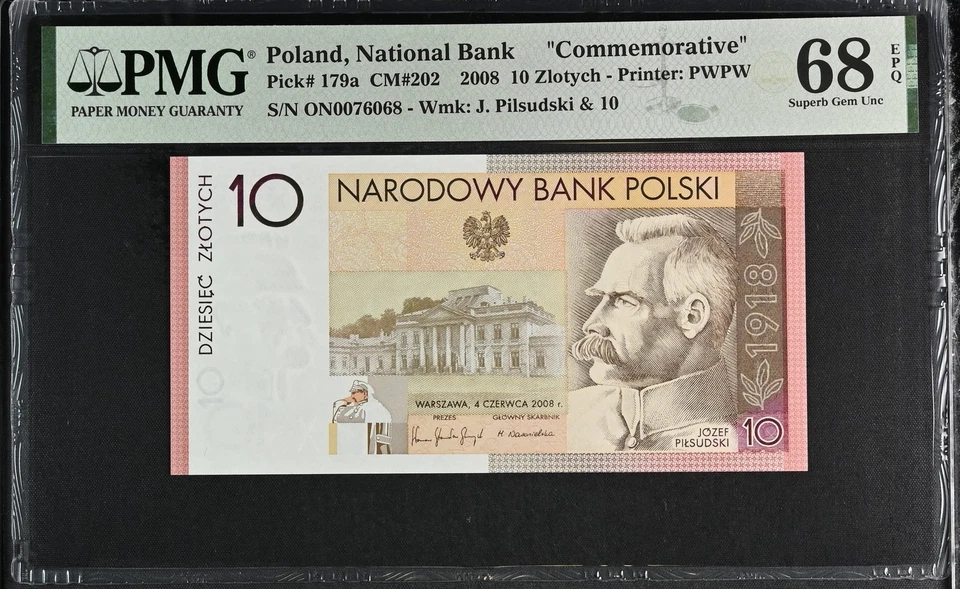 Poland 10 Zlotych 2008 P 179 a Commemorative Superb Gem UNC PMG 68 EPQ - Image 1 of 3