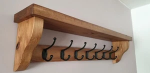 Coat Rack+Shelf Handmade Wall Mounted Floating Double Hooks - Picture 1 of 13