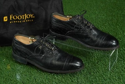 FOOTJOY USA CLASSICS DRY MEN'S 10D GOLF SHOES WITH BAG, ALL BLACK ~ LOOK!! - Image 1 of 4