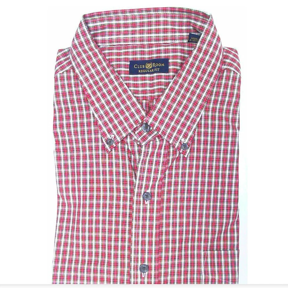 Camisa de vestir Club Room para hombre roja amarilla 18,5 34/35 algodón a cuadros resistente a las arrugas Foto 1 de 1