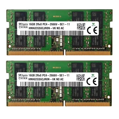 Hynix 32GB 2X16GB DDR4 PC4-21300 2666MHz Laptop SODIMM Memory Ram HMA82GS6CJR8N - Image 1 of 4