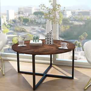 Round Coffee Table Kitchen Dining Table Modern Rustic Brown/Black