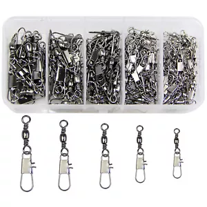 Fishing Swivels Snaps Kit Rolling Barrel Swivel Lure Connector Tackle Box 1#-10# - Picture 1 of 48