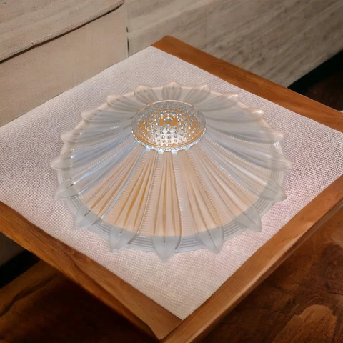 Antique Art Deco Floral Sunflower Cast Glass 1940s Semi Flush Shade Cover Mount Cover