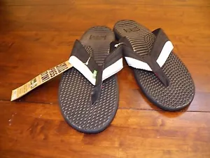 New Mens SANUK Pulse Black/White Wide Strap Flip Flop Slip On Beach Sandal Thong - Picture 1 of 5