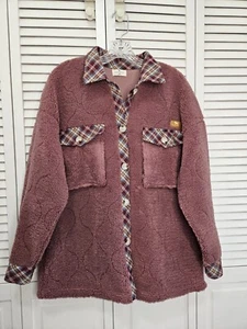 Simply Southern Pink & Plaid Quilted Shacket Jacket Women's Medium NEW - Picture 1 of 9
